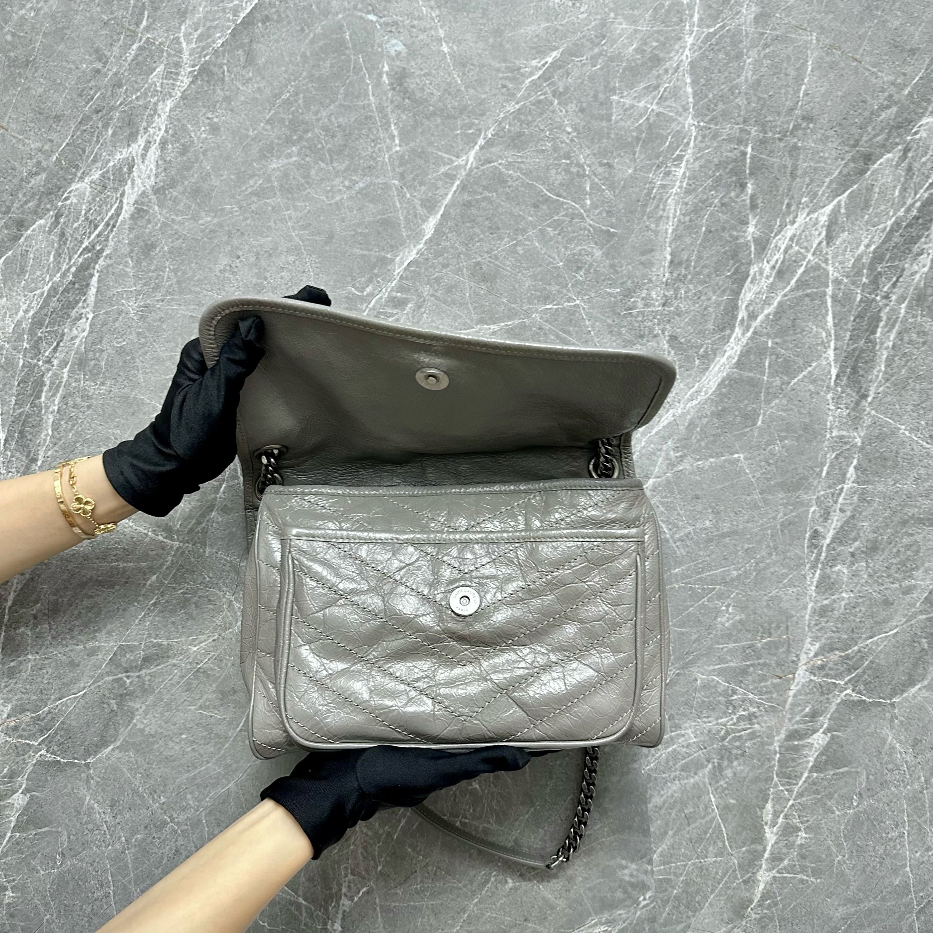 YSL Niki Medium Grey Shoulder Bag - Luxury Evermore