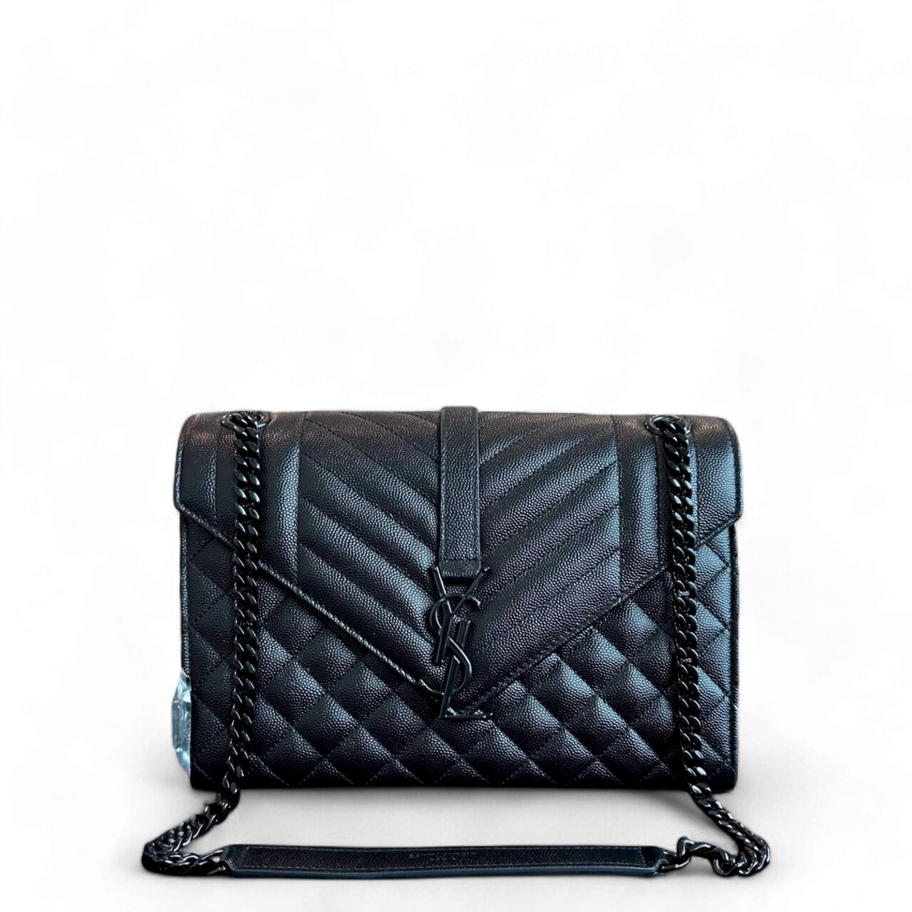 Yves Saint Laurent YSL Envelop - Medium Flap All Black Caviar Grained Calfskin BHW