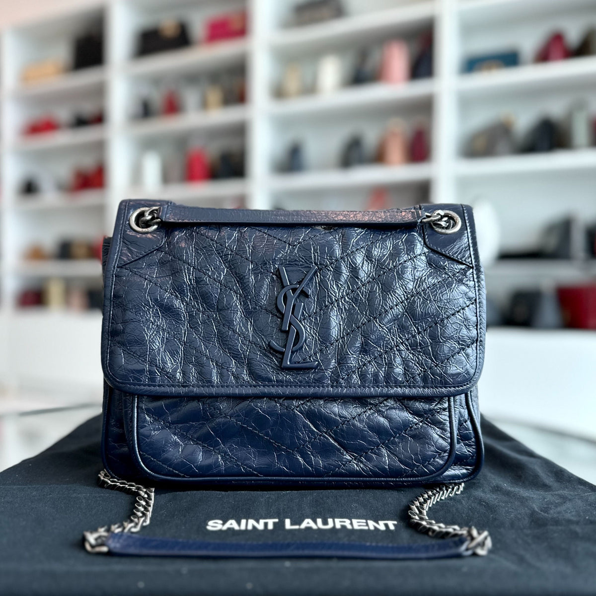 Handbag Yves Saint Laurent Tasche Niki Ysl Niki Croc Embossed Niki