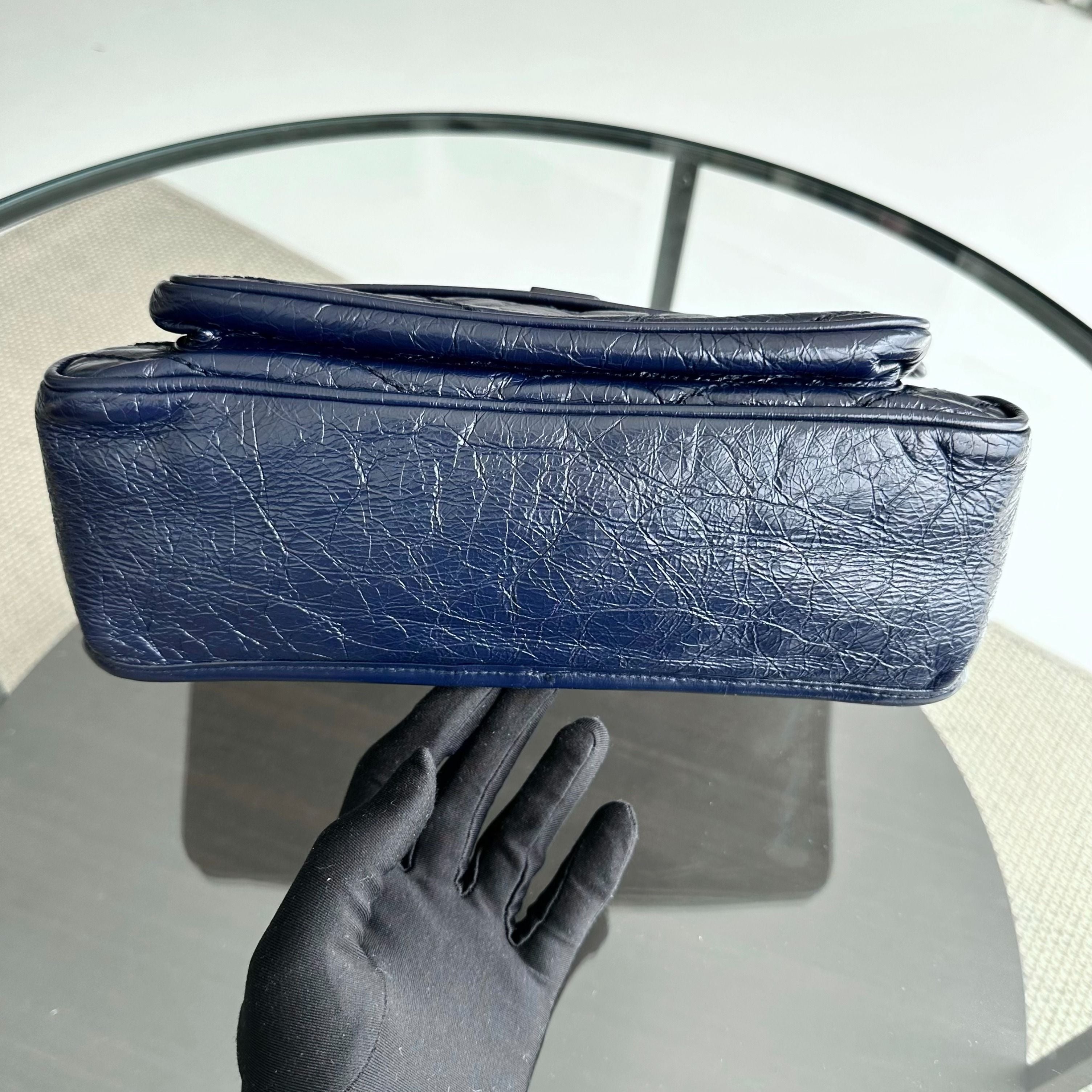 Yves Saint Laurent YSL Niki Medium Mateless Chevron Dark Blue Shoulder Bag