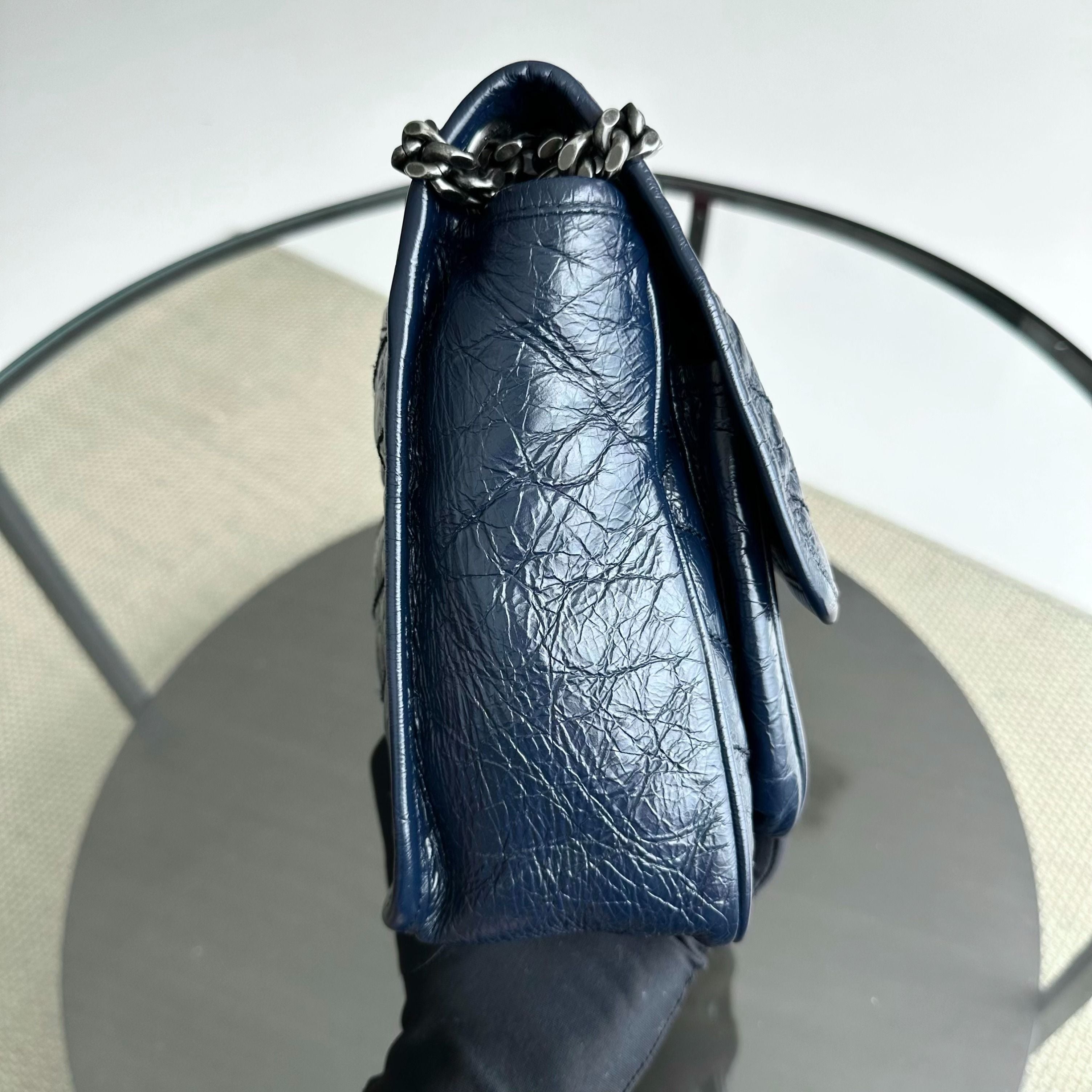 Yves Saint Laurent YSL Niki Medium Mateless Chevron Dark Blue Shoulder Bag